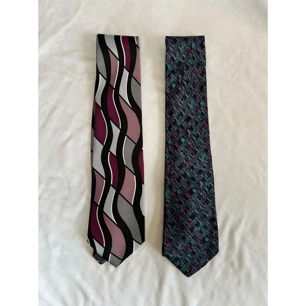 Ferracci Tie Lot of Two, One NWT, One Used & Silk Blue/Purple/Gray, Geometric